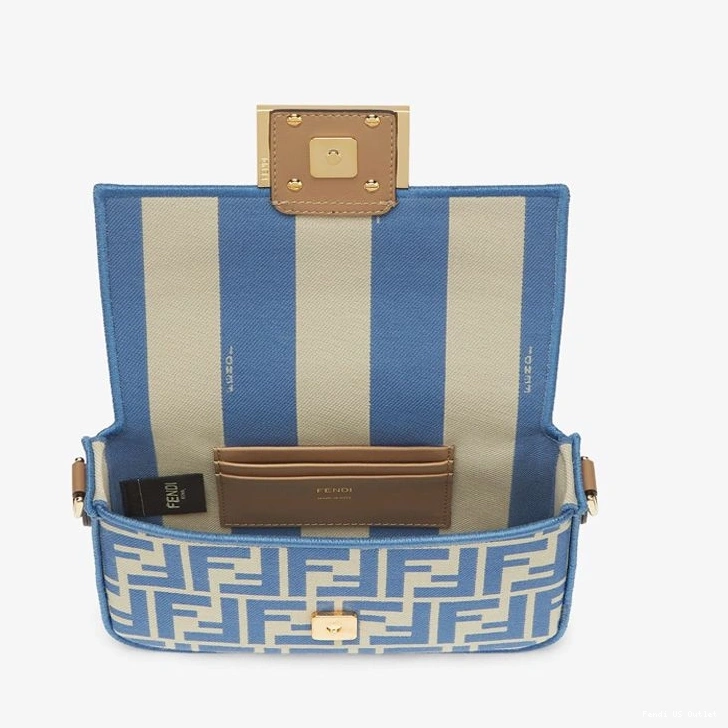 Vintage HOT Blue FF In Bag Fabric Motif Mini Fendi Baguette 0730